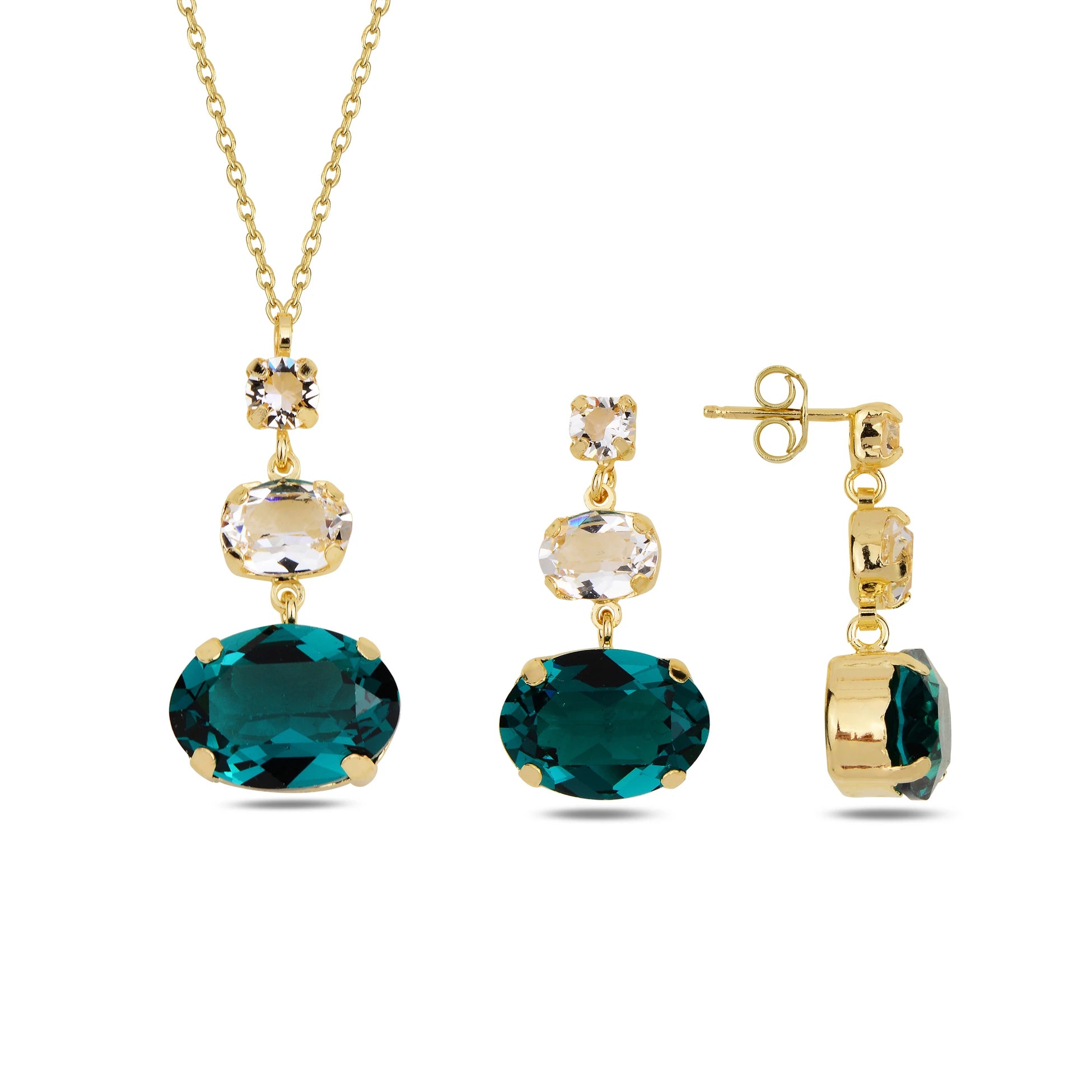 Ensemble trois pierres Swarovski en argent sterling plaqué or rose - Élégance féminine