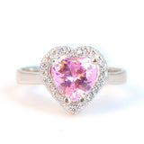 925 Sterling Silver Heart Rose Quartz & Zircon Halo Ring