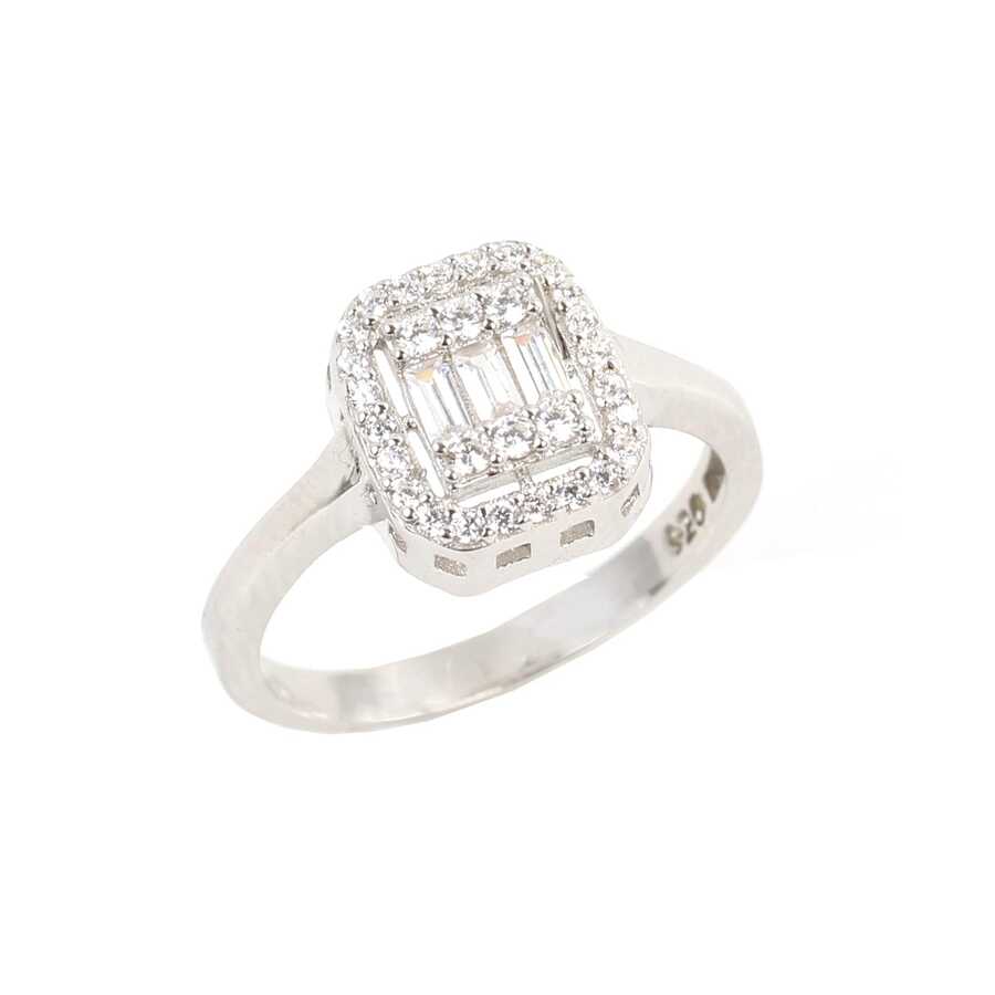 Bague carrée baguette en argent sterling 925 de qualité supérieure