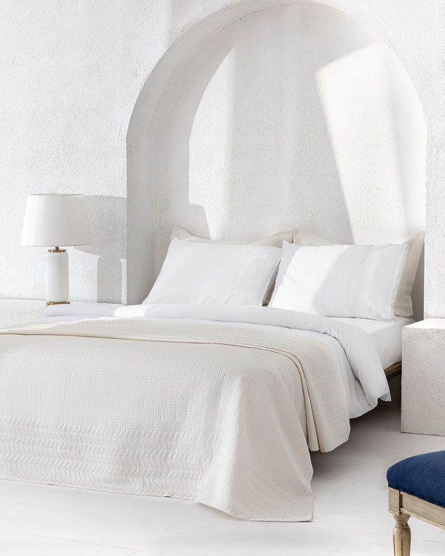 Rodez Double Bedspread Set - White Coastal Quilt Coverlet Bedding