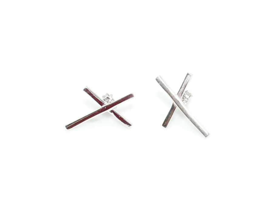 925 Sterling Silver Curved X Earrings - Modern Minimalist Design
