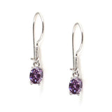 925 Sterling Silver Oval Amethyst Drop Earrings - Petite Design