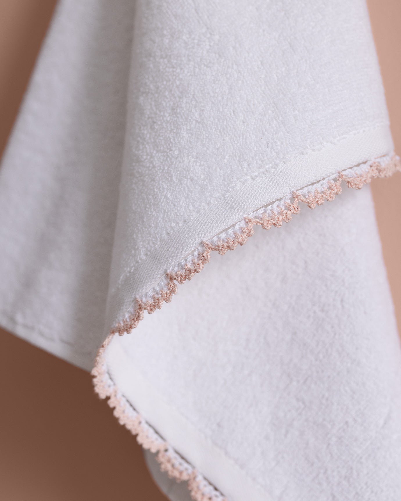 Bastienne 100% Cotton Face Towel with Crochet Trim - White & Blush