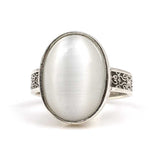 925 Sterling Silver Oval Moonstone Ring - Handcrafted Engraved Band