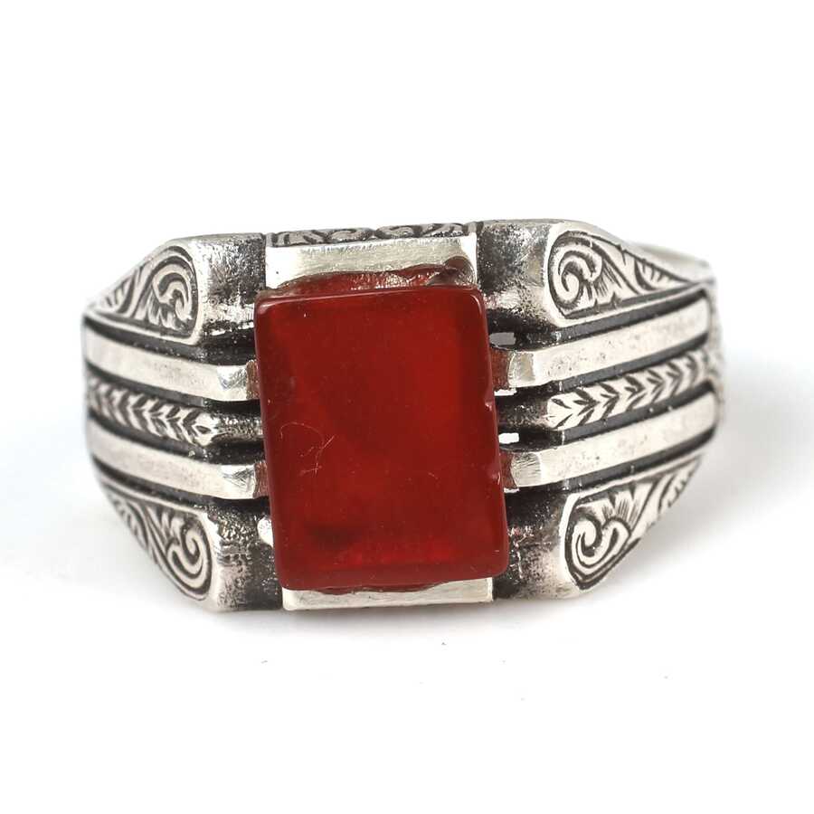 Premium Sterling Silver Rectangular Agate Men's Ring
