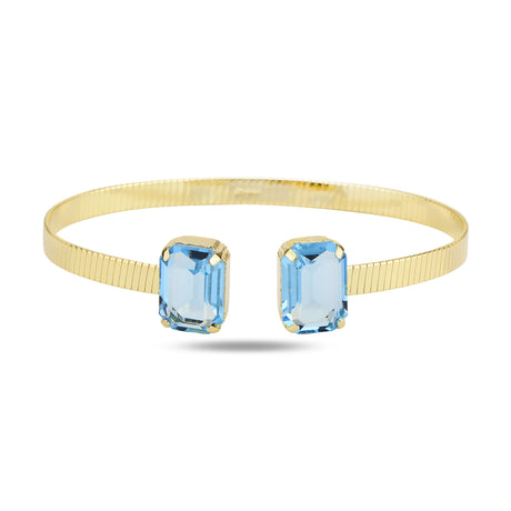 925 Sterling Silver Open Cuff Bracelet - Emerald Cut Swarovski Crystal