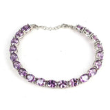 Sterling Silver Synthetic Amethyst Oval Line Bracelet