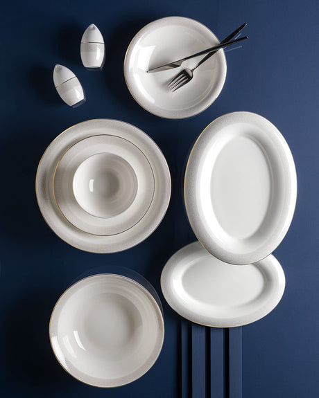 Fine Bone Porcelain 6-Person Dinnerware Set - Elegant White Design