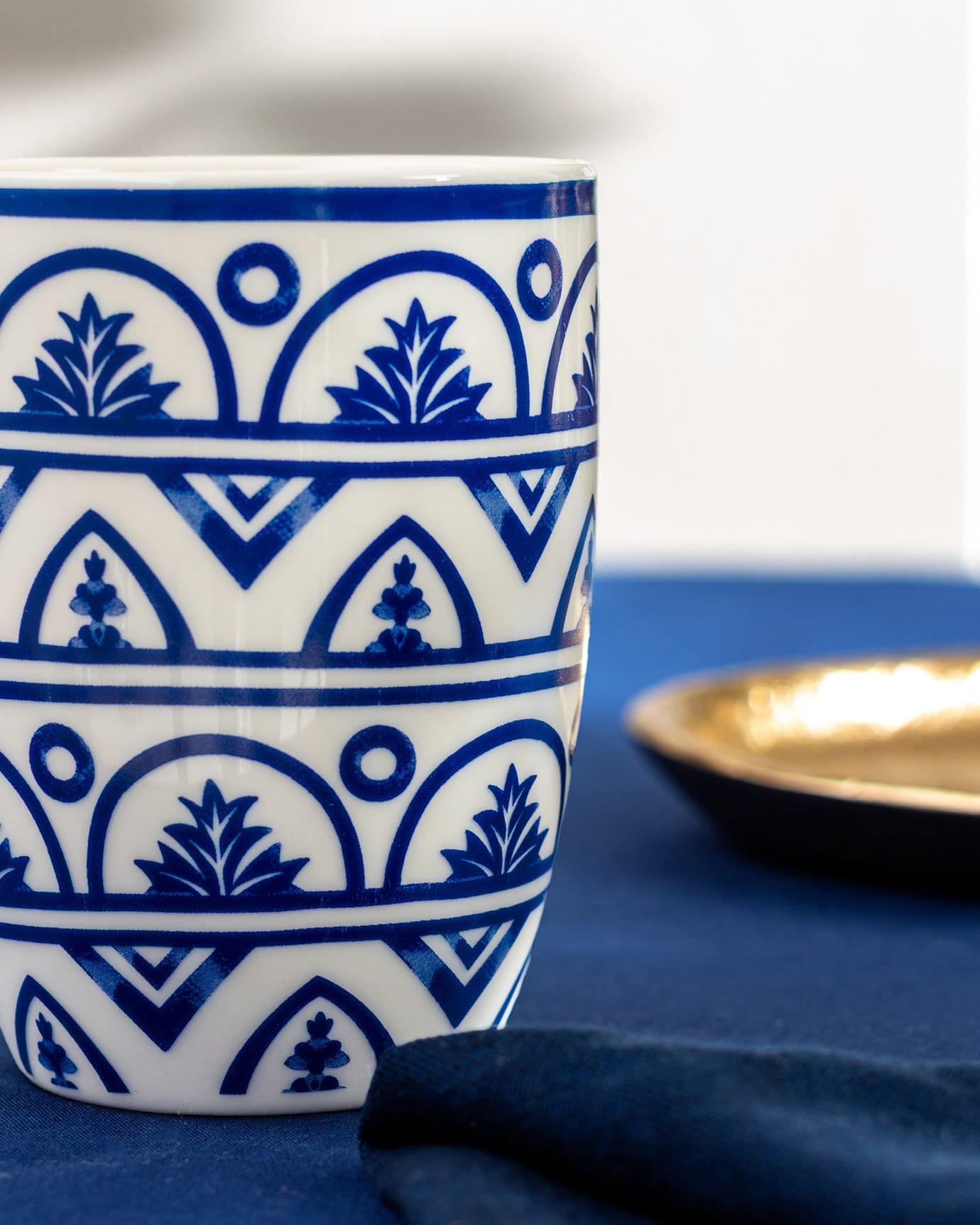 New Bone China Mug - Sophisticated Blue & White Perla Pattern