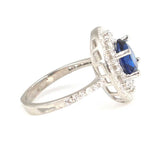 925 Sterling Silver Round Sapphire Zircon Halo Ring