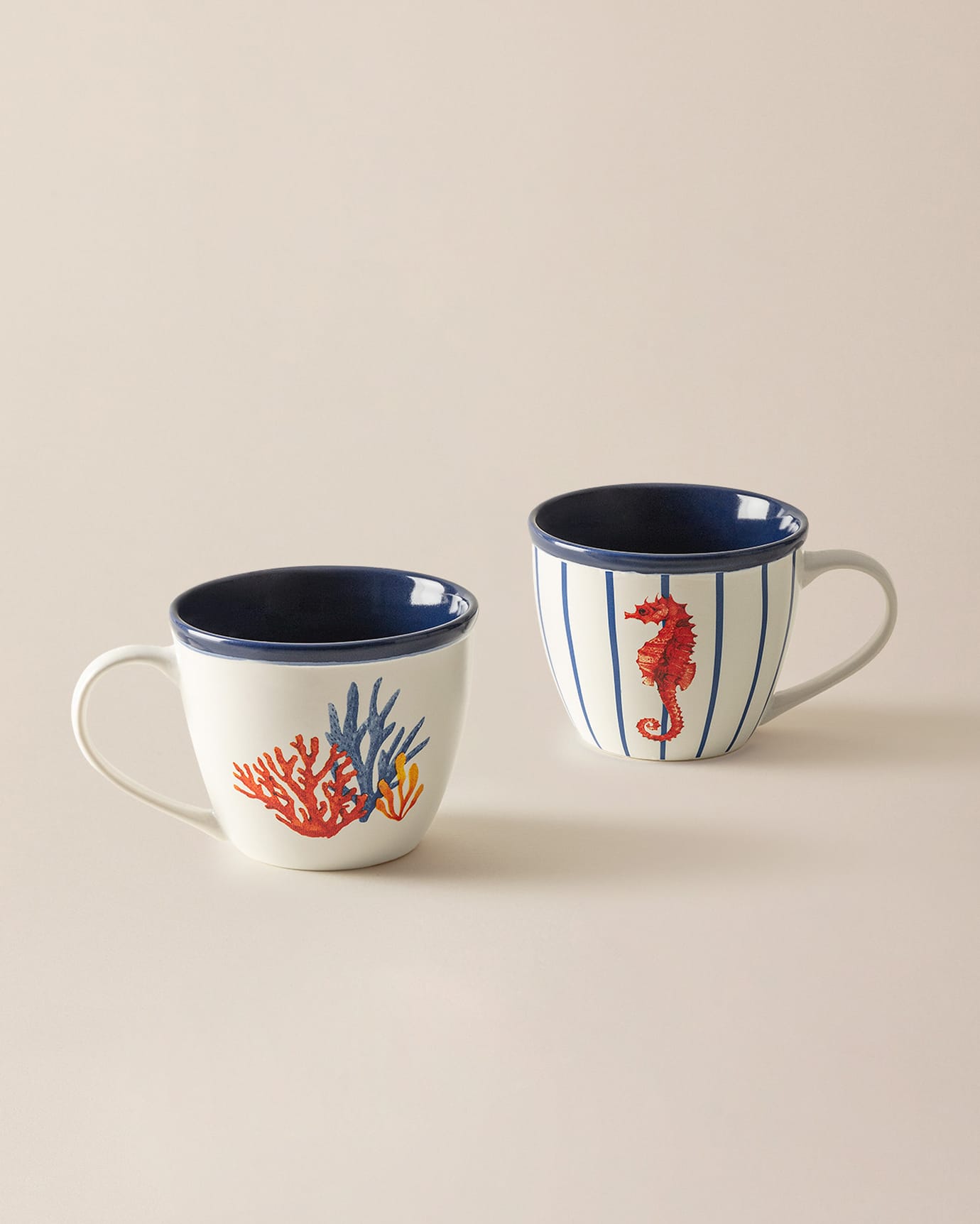 New Bone Porcelain 2-Piece Mug Set - Marine Vague Design