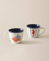New Bone Porcelain 2-Piece Mug Set - Marine Vague Design