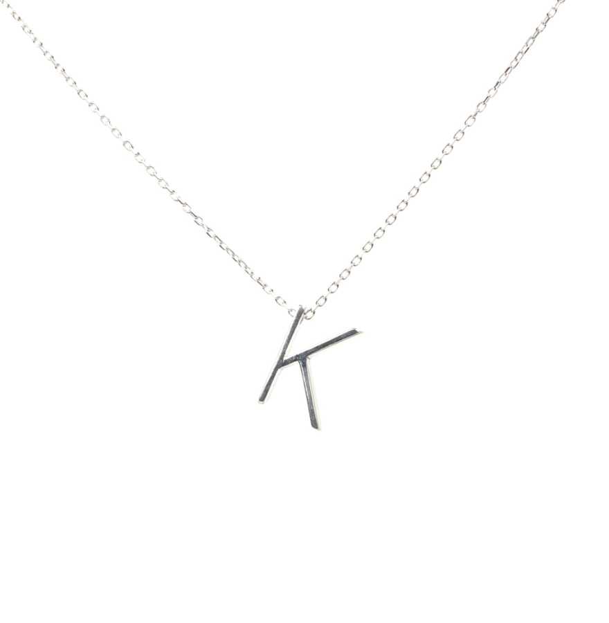 Sterling Silver 3D K Letter Pendant Necklace - Personalized Initial