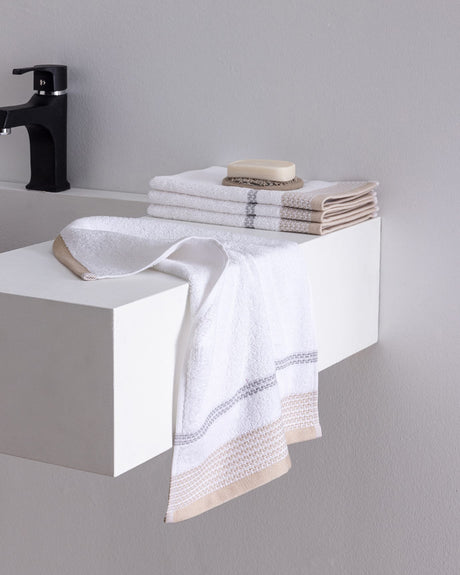 4-Pack Cotton Hand Towel Set - Beige & Gray