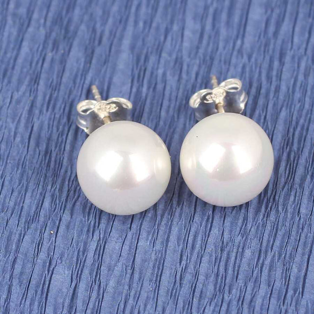 925 Sterling Silver Freshwater Pearl Stud Earrings - Elegant Round