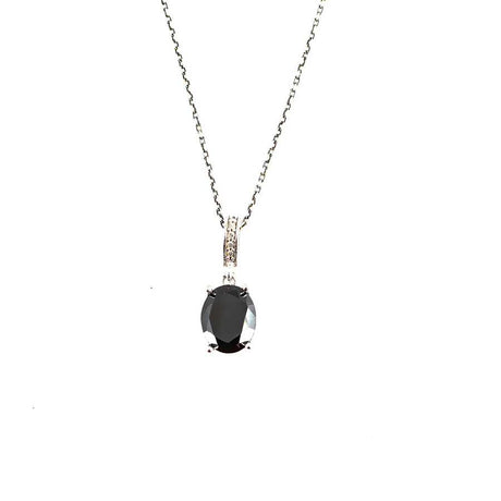 925 Sterling Silver Oval Black Onyx Gemstone Pendant Necklace