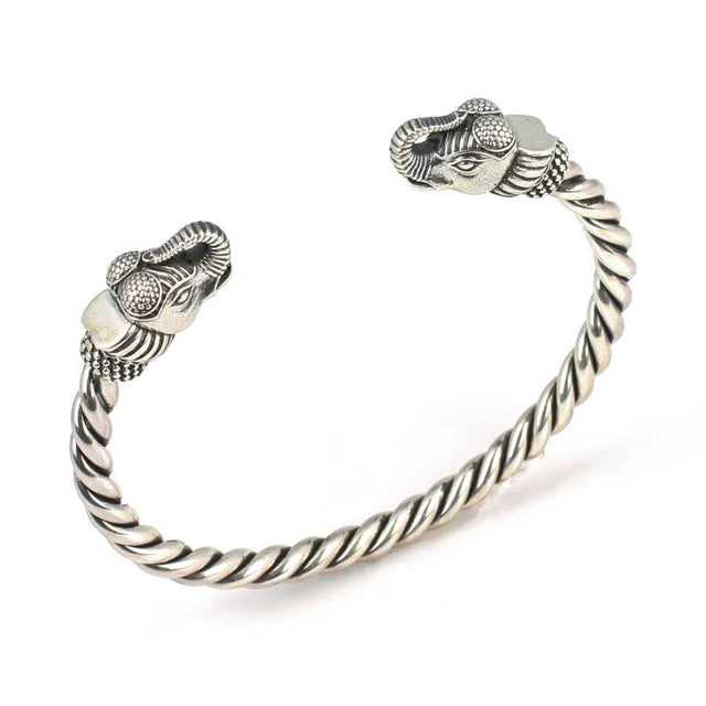 925 Sterling Silver Men's Bracelet - Elephant Head Twisted Cable Design