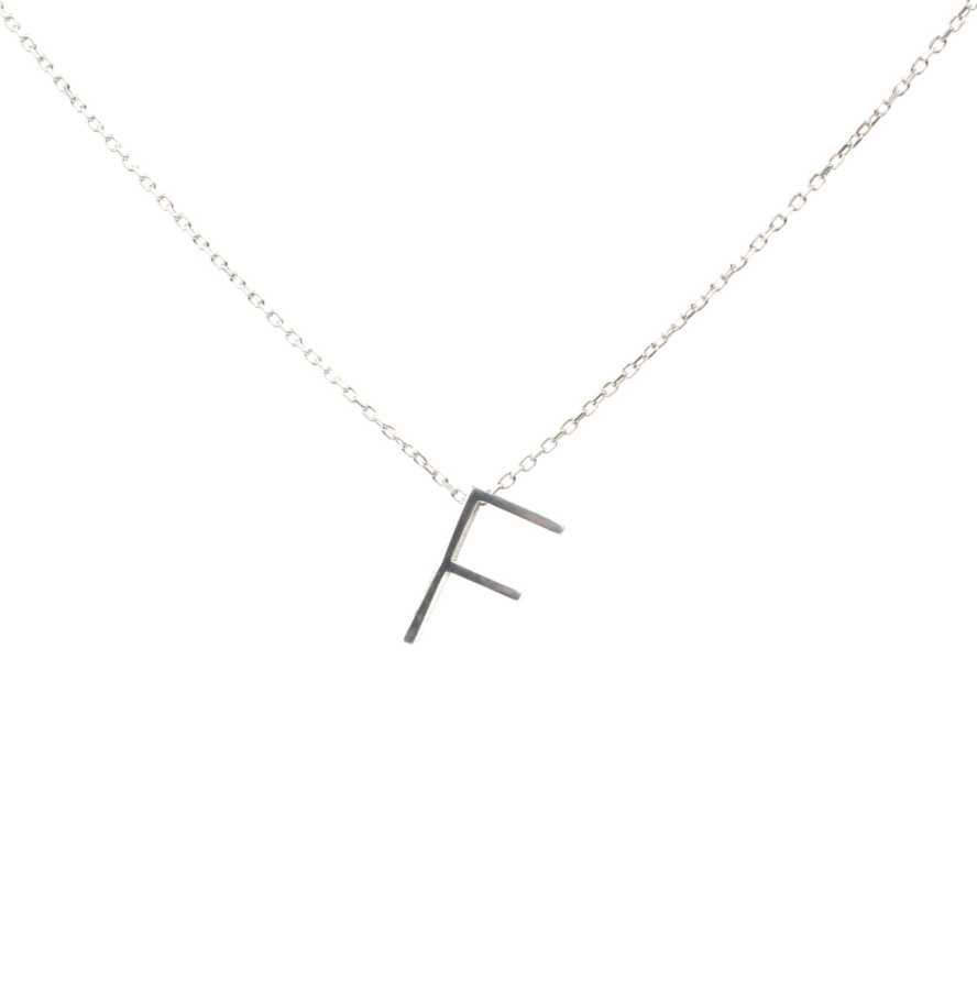 Personalized 925 Sterling Silver 3D Initial F Pendant Necklace