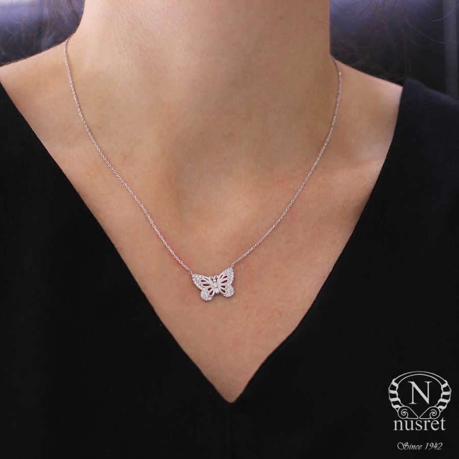 Premium Sterling Silver Butterfly Garden Necklace White