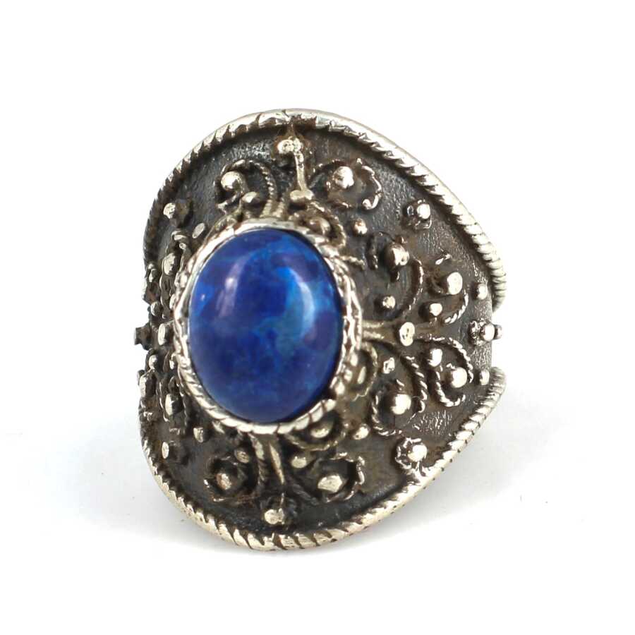 925 Sterling Silver Lapis Lazuli Ornate Statement Ring