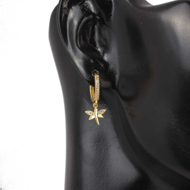 925 Sterling Silver Dragonfly Dangle Hoop Earrings with Zircon