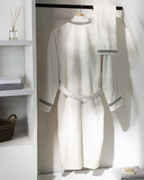 Unisex 100% Cotton Luxury Bathrobe - Soft Absorbent Terry Robe - Ecru & Black