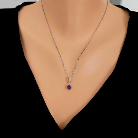 925 Sterling Silver Round Amethyst Color Zircon Pendant Necklace