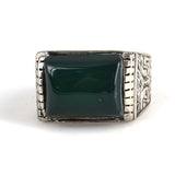 Anillo de plata de ley 925 para hombre con ágata verde rectangular