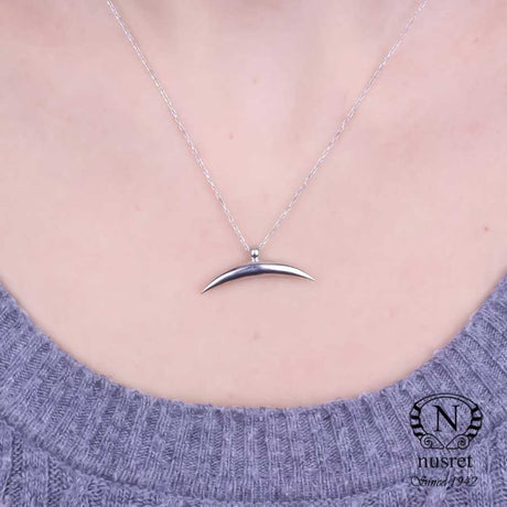 925 Sterling Silver Half Crescent Pendant Necklace - Elegant & Minimalist