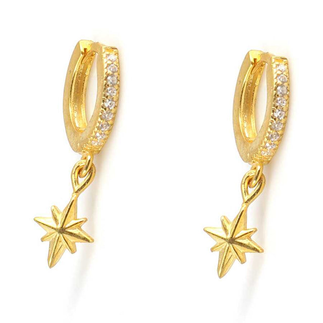 Premium 925 Sterling Silver North Star Stone Hoop Earrings