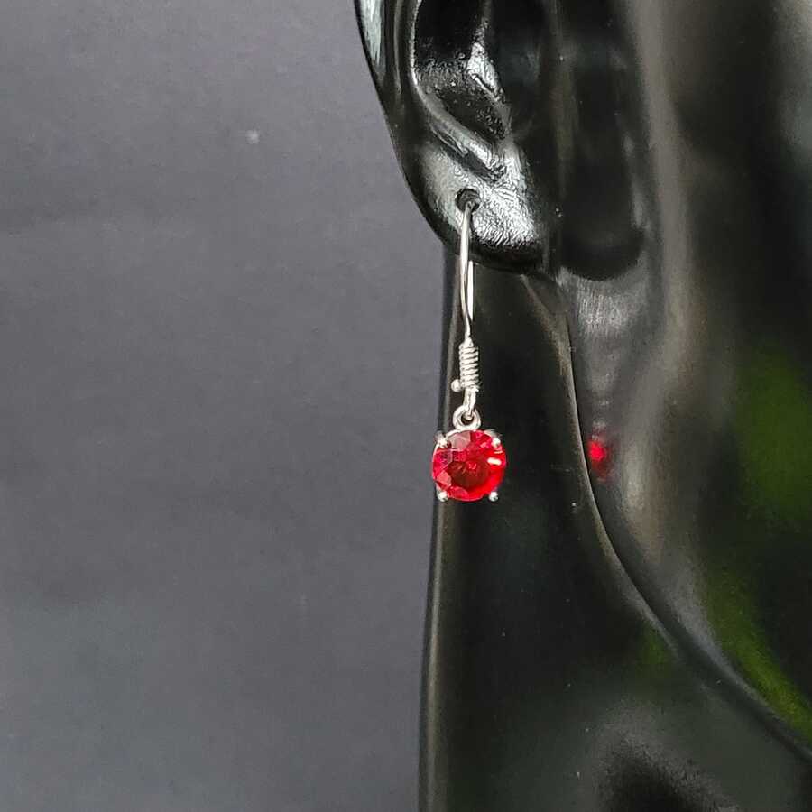 Sterling Silver Round Large Synthetic Ruby Stone Earrings