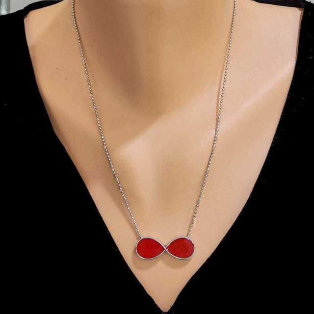 Professional 925 Sterling Silver Red Enamel Infinity Necklace