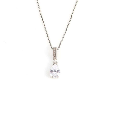 Sterling Silver Teardrop Zircon Pendant Necklace - Small & Dainty