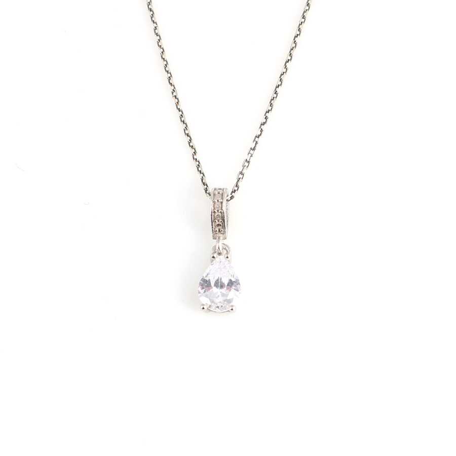 Sterling Silver Teardrop Zircon Pendant Necklace - Small & Dainty