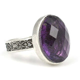 Sterling Silver Oval Amethyst Ring - Elegant Statement Piece