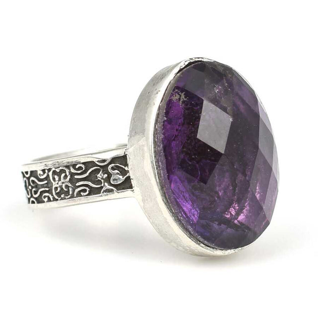 Sterling Silver Oval Amethyst Ring - Elegant Statement Piece