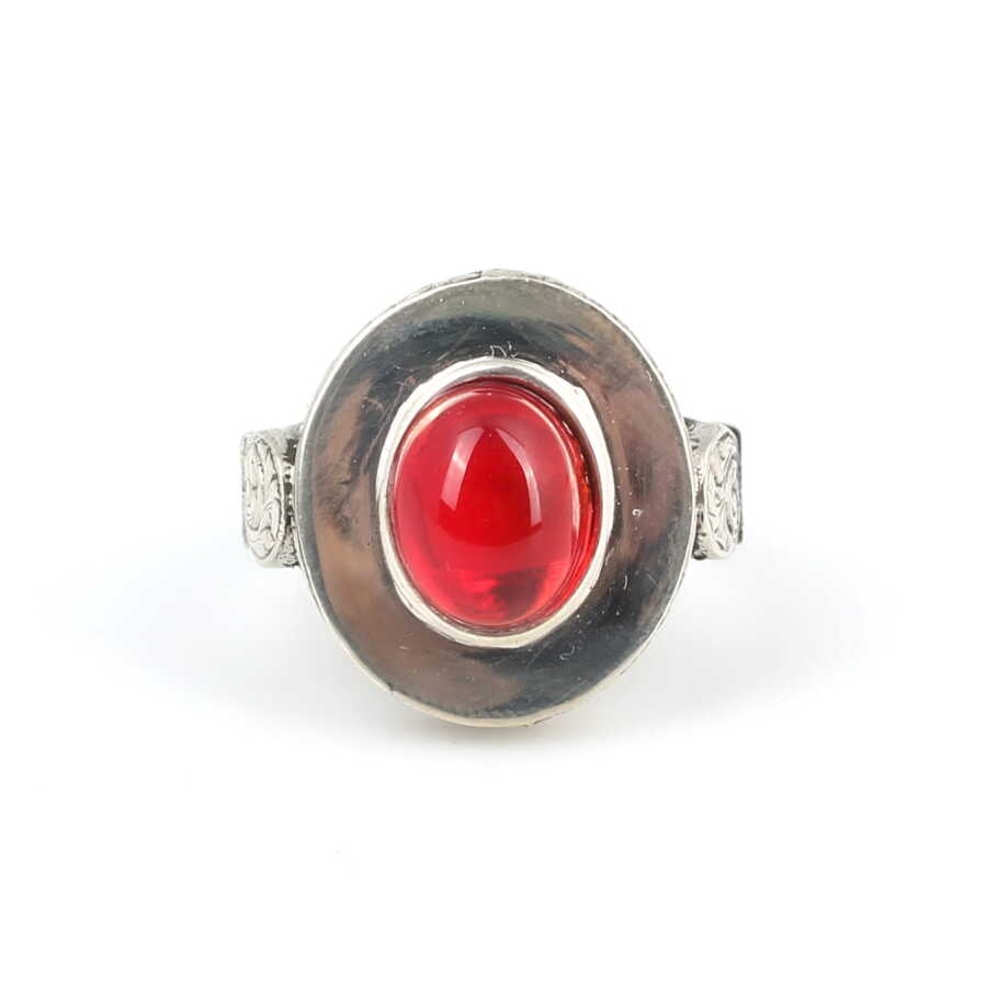 925 Sterling Silver Agate Men's Ring - Bold Flat Top Design