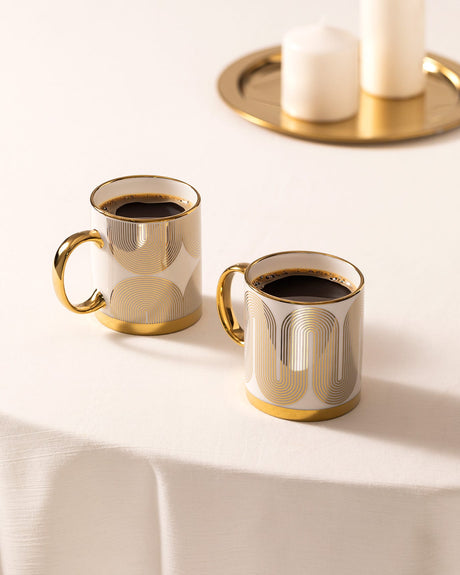 New Bone China 2-Piece Cup Set - Aere Gold Accent Design