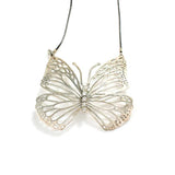 Sterling Silver Large Butterfly Necklace - White Zircon & Leather