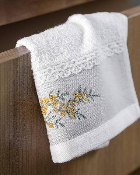 Pansy Embroidered 100% Cotton Hand Towel Set - 2 Pack