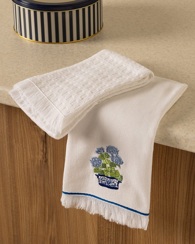 100% Cotton Kitchen Towel Set - Hortensia White & Blue