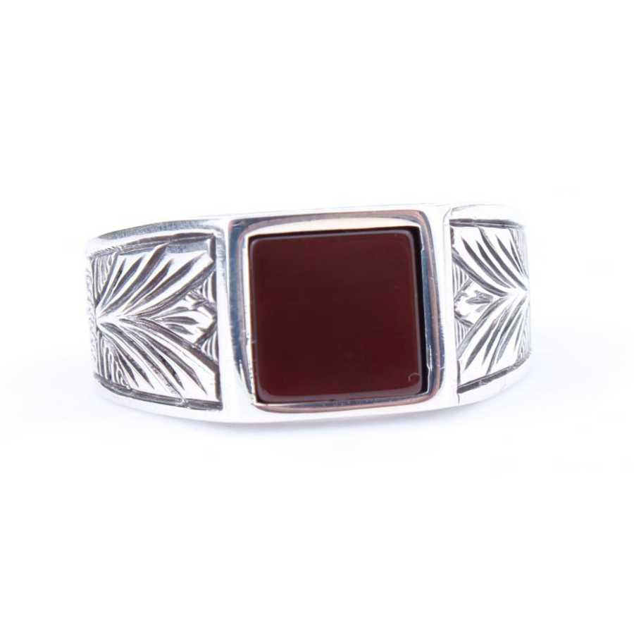 Bague pour homme en argent sterling - Design en pierre d'agate à motif