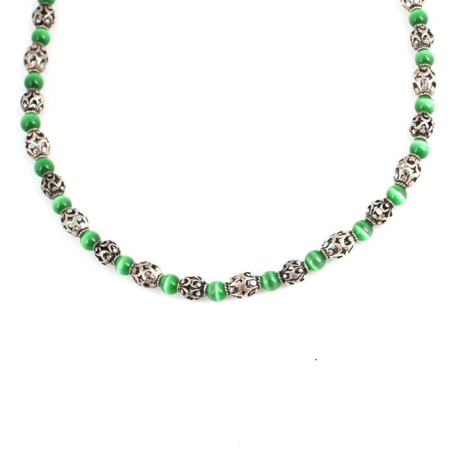 925 Sterling Silver Cat's Eye Stone Pendant Necklace - Elegant Design