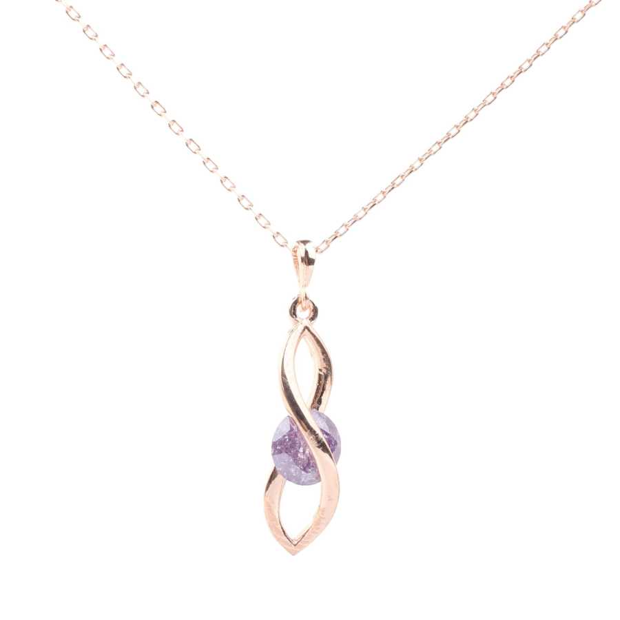Rose Sterling Silver Frosted Amethyst Infinity Pendant Necklace