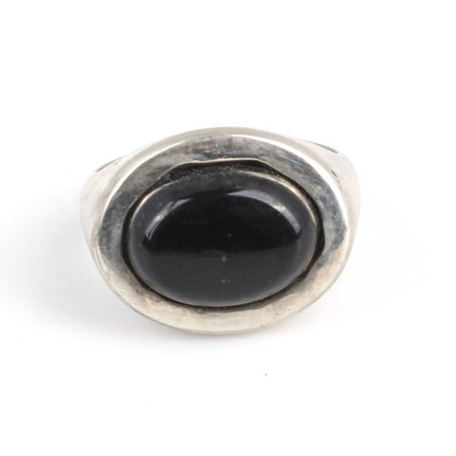 925 Sterling Silver Oval Onyx Men's Ring - Polished Finish