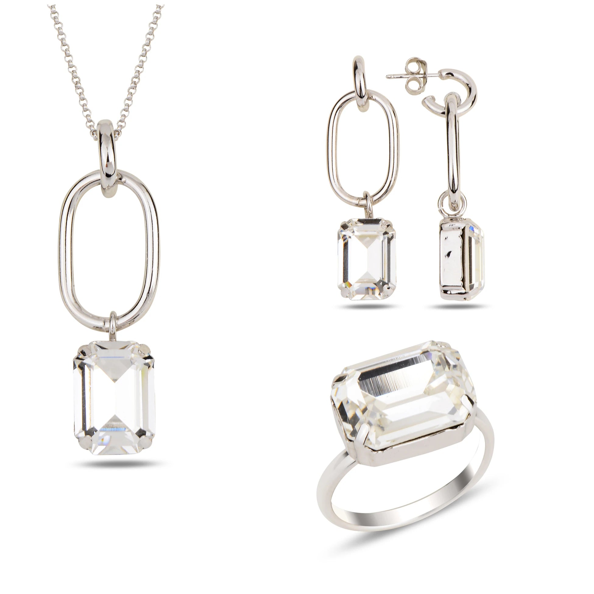 Sparkling Crystal Statement Set - Modern Oval & Emerald Cut Design