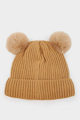 Baby Bear Face Knitted Beanie - Fleece Lined, Pom - Poms - TryAladdin