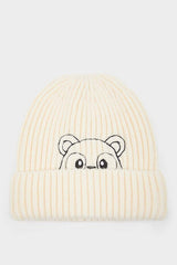 Baby Boy Peeking Bear Embroidered Knitted Beanie - TryAladdin