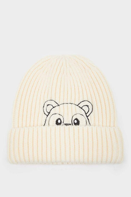 Baby Boy Peeking Bear Embroidered Knitted Beanie - TryAladdin