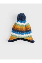 Baby Boy Striped Pompom Hat with Earflaps - TryAladdin